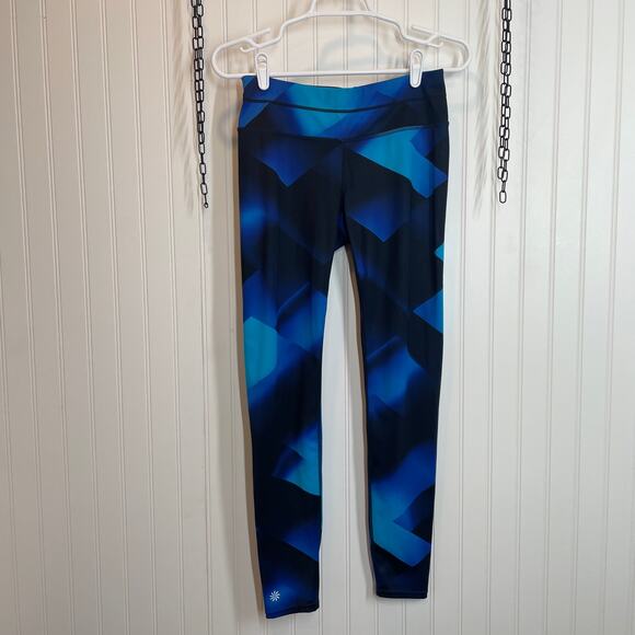Athleta Women’s Blue & Black Geometric Print Mid Rise 7/8 Leggings Size S - Picture 1 of 7